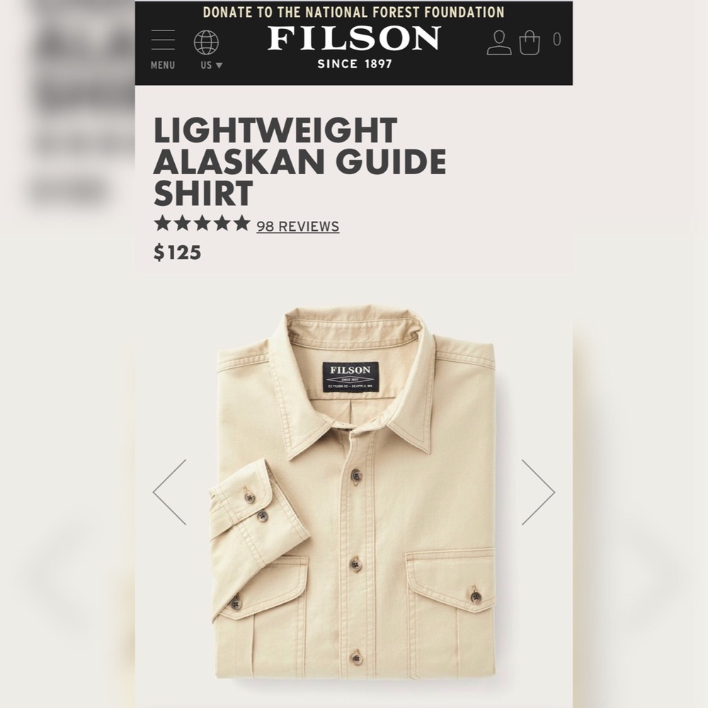 NWT. Never worn. Filson Lightweight Shirt